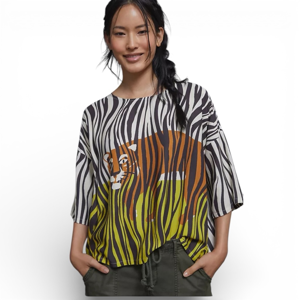 Corey Lynn Calter Tiger Print Top, M